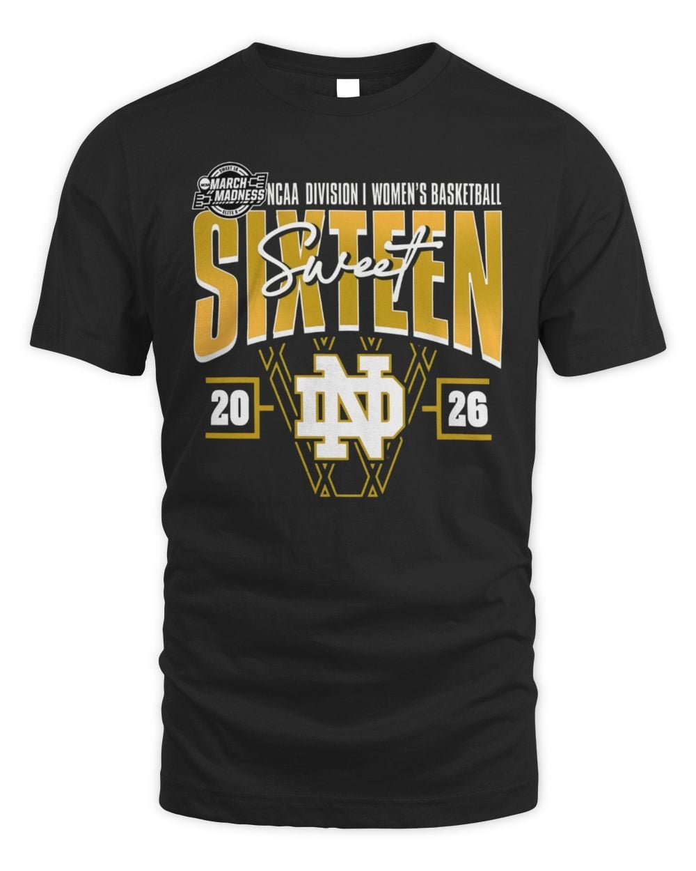 Notre Dame Fighting Irish 2026 NCAA Women's Basketball Tournament March Madness Sweet 16 Court Shot T-Shirt