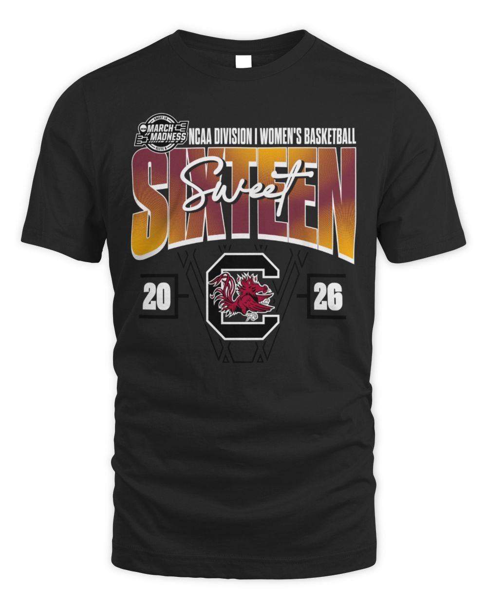South Carolina Gamecocks 2026 NCAA Women's Basketball Tournament March Madness Sweet 16 Court Shot T-Shirt